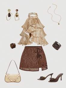 SHEIN MOD 女士时尚扎染荷叶边挂脖背心 - 彩色 - 查看 3