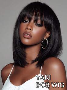 Yaki Straight Glueless Bob Wig Human Hair With Bangs 4x4 Transparent Lace Short Ready To Wear Bob Wigs Natural Looking 180% Density Black Color - Natural Black - View 3