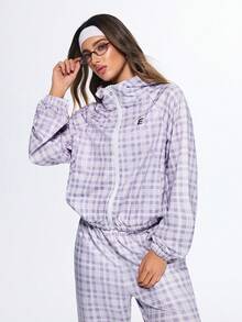 Exploreva Exploreva 女士休闲运动格子印花插肩袖拉链连帽外套，春秋季 - 彩色 - 查看 5
