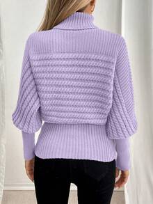 EMERY ROSE Áo len chui đầu cổ lọ dệt kim cáp dáng rộng sang trọng cỡ lớn ôm vừa vặn - Màu tím hoa cà - Xem 2