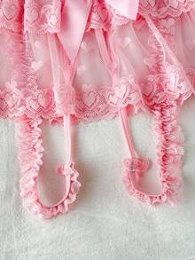 1pc Sheer Heart Design Sexy Panties, Sweet Style - Pink - View 4