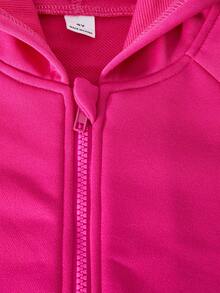 SHEIN ChillGRL Streecool 少女休闲学院风百搭小Logo连帽宽松拉链卫衣和阔腿运动裤套装，适合休闲和运动场合。 - 玫紅色 - 查看 7
