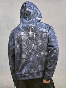 AXEPEAK Men's Graphic Hoodie With Gradient Camouflage Print, Rhinestone Eye Embellishments, And A Relaxed, Oversized Fit. - Grey - View 4
