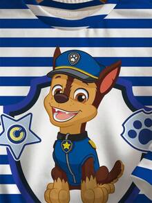 SHEIN | PAW Patrol Young Boy Cartoon Dog & Letter Striped Print Crew Neck Sweatshirt, Casual Everyday Wear, Spring/Autumn - White - View 4