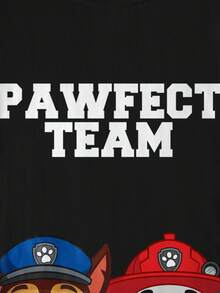 SHEIN | PAW Patrol 男童休闲日常通勤可爱卡通狗字母图案短袖黑色T恤，夏季 - 白色 - 查看 6