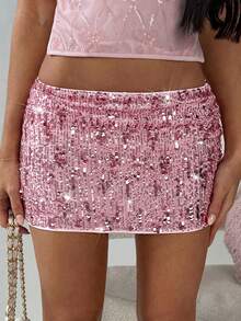TRNVIE Chân váy ngắn ôm sát đính sequin thời trang - Hồng - Xem 1