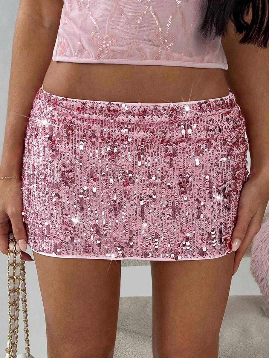 TRNVIE Chân váy ngắn ôm sát đính sequin thời trang - Hồng - Xem 1