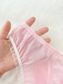 PetitDoll 2pcs Lace Contrast Mesh Wireless Bra Set - Pink - View 7