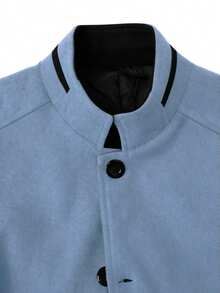 Manfinity Homme Men's Stand Collar Single-Breasted Casual Versatile Commuting Long Sleeve Woolen Coat - Dusty Blue - View 5