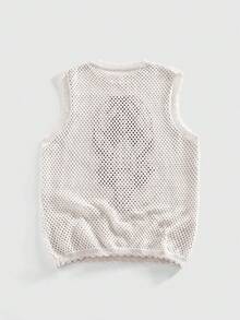 ROMWE MEN 镂空针织龙虾图案圆领无袖休闲舒适透气背心，夏季 - 彩色 - 查看 2