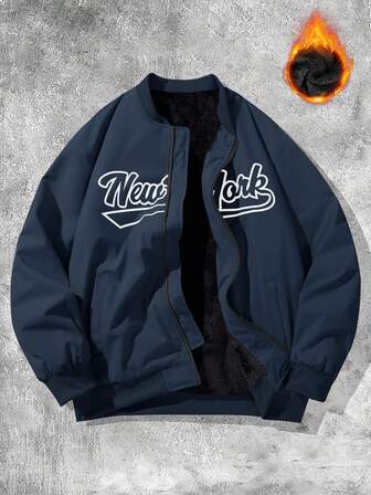  Aesthetic Post--Men's Letter Print Thermal Lined Zip-Up Jacket & Coat Mens Letterman Jacket Navy Jacket Men Graphic Jacket Mens Bomber Jacket Mens Varsity Jacket