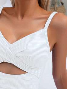 Swim Basics Đồ bơi một mảnh hở lưng, sọc gợi cảm cho nữ, mùa hè - trắng - Xem 4