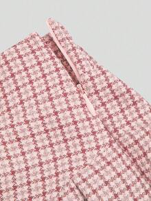 Sweetra Plus Size Women Houndstooth Elegant A-Line Skirt - Pink - View 6