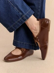 Rosivie 女士新款黑色圆头平底鞋，弹力皮革时尚芭蕾平底鞋，舒适防滑外底，适合户外、日常通勤、春夏季 - 鏽棕色 - 查看 6