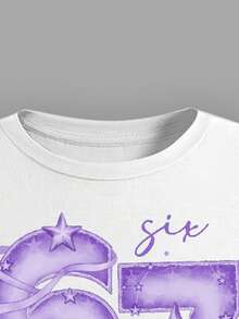 两件套：67数字印花休闲街头风露脐上衣和紫色阔腿工装裤，时尚短袖上衣，百搭休闲装 - 彩色 - 查看 4