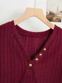 Franclia Blusa de manga larga de unicolor casual para mujer, versátil para el otoño - Burdeos - Ver 3