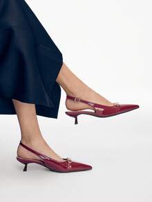 Mnmlis Zapatos planos elegantes y minimalistas de tacón bajo para mujer - Burdeos - Ver 2