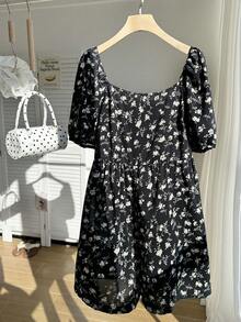 Comfortcana Bộ đồ liền thân rộng rãi họa tiết hoa cỡ lớn cho kỳ nghỉ xuân/hè - Nhiều màu - Xem 3