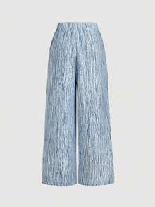 SHEIN MOD Quần ống rộng kiểu vintage dành cho nữ, thắt nơ eo, thoải mái và thanh lịch, thời trang, quần ống rộng nữ, quần nơ, quần đi nghỉ mát, phong cách Boho, xuân/hè, ngày Valentine, quần đi biển cho nữ, kỳ nghỉ hè, quần vải lanh, quần ống rộng, quần mùa hè, quần thường ngày cho nữ - Xanh và trắng - Xem 3