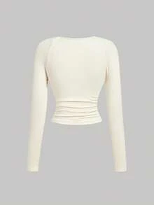 SHEIN MOD Women's 2pcs Women's Scoop Neck Long Sleeve T-Shirts, Earth Tone ,Spring Break Outfits,Summer Holiday Outfits,Valentine's Day,Birthday, Elegant,Retro,Going Out Top Elegant Tops Women Long Sleeve Tops - Multicolor - View 6