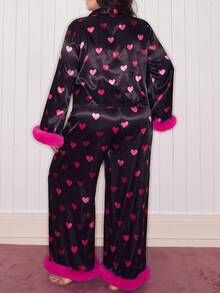 Plus Size Cute Heart Pattern Pajama Set Cute Sleep Wear Women Heart Pajama Set Lounge Sets For Women Sleepwear Pajamas Cute Pajamas For Woman - Multicolor - View 2