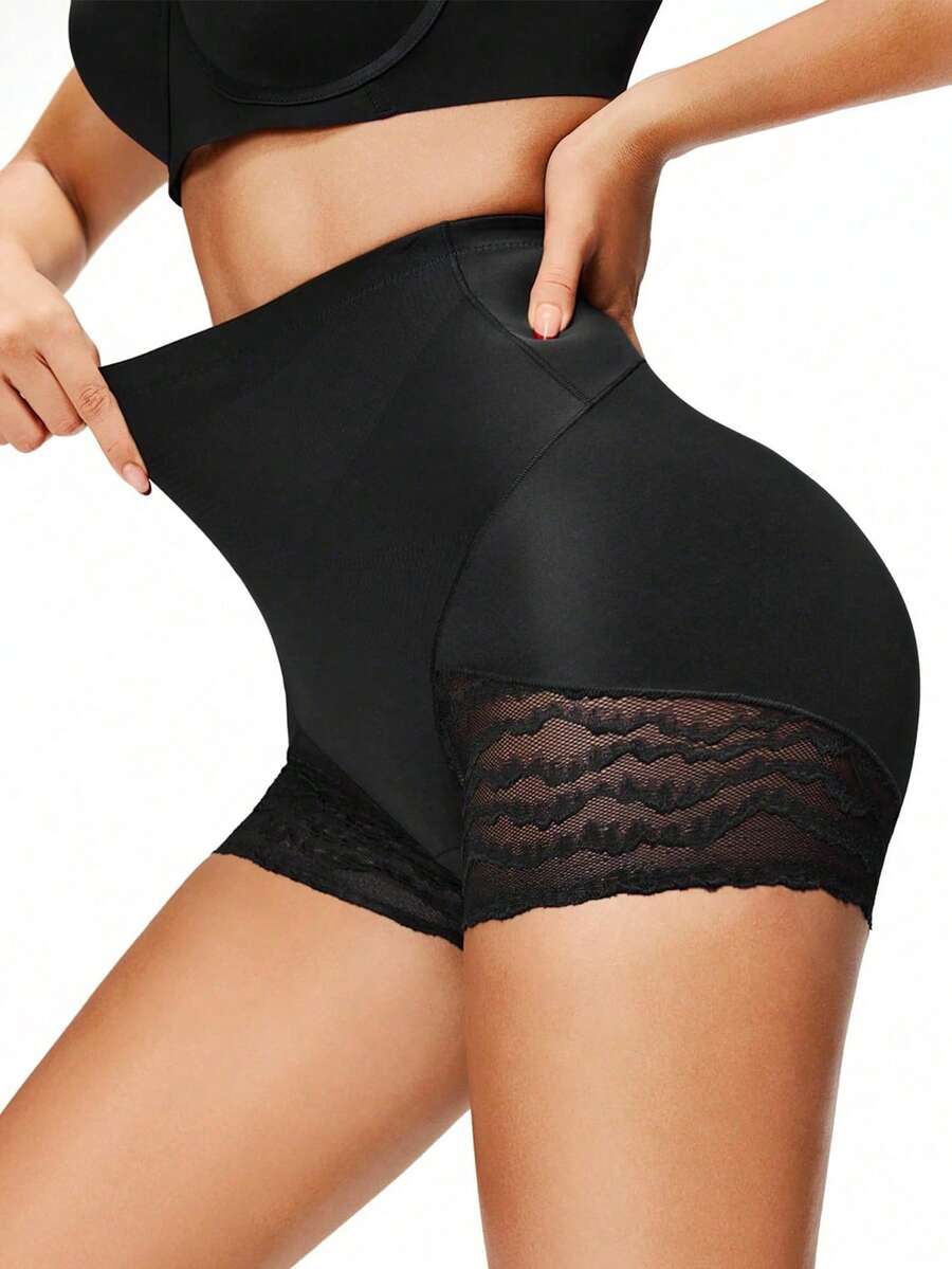 SHAPORA 1 Quần lót định hình ren vá thoải mái tối giản cho nữ - màu đen - Xem 1