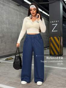 Flexra Plus Size Women Elastic Casual Straight Leg Jeans - Dark Wash - View 3