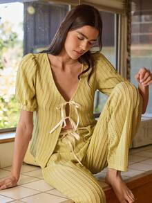 Lullawish Women's Tie Waist Straight Loose Pajama Pants - Apricot - View 6