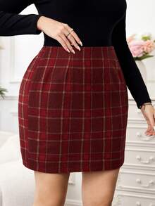 SHEIN Clasi 大码优雅格子裙，适合通勤、秋冬圣诞节等场合，女士派对必备。 - 彩色 - 查看 5