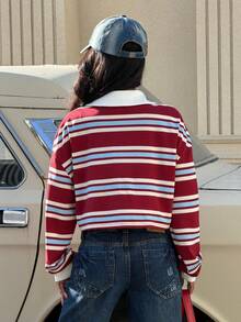 Muchica Áo thun cổ polo sọc đỏ in hình hiệp sĩ dành cho nữ - Nhiều màu - Xem 2