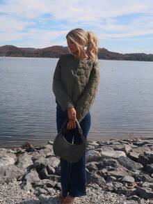 Sydney Algeri 休闲几何圆领口袋加厚保暖聚酯纤维合成保暖冬季外套冬季夹克 - 軍綠色 - 查看 6