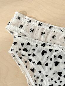 PetitDoll 2条/包 浪漫可爱女士低腰内裤 - 黑與白 - 查看 3