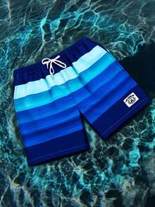 SHEIN Maillot de bain rayé bleu pour adolescent, confortable, à la mode, polyvalent et doux, idéal pour le quotidien, le sport, les vacances à la plage, les festivals de musique, les vacances, le printemps et l'été. - Bleu azur - Voir 3