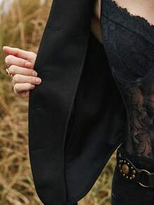Florisole 女士秋冬外套 波西米亚风麂皮流苏短款黑色夹克 - 黑色 - 查看 11