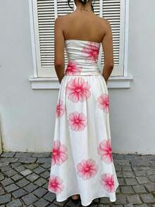 MainGRL 女士碎花荷叶边无肩带连衣裙，适合度假、休闲、婚礼宾客、生日派对、户外活动等场合。 - 彩色 - 查看 2