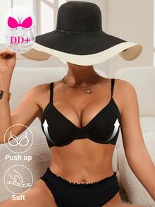 Swim DD+ Áo bikini dây mảnh màu trơn DD+ dành cho nữ, Xuân/Hè - màu đen - Xem 7