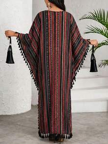 SHEIN Lady Plus Size Casual Striped Tassel Decor Dress Summer Dress Spring Dress - Multicolor - View 2