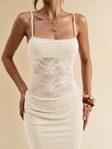 SHEIN BAE Women's Summer Lace Sheer Slip Dress - Apricot - View 7