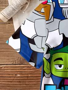 Teen Titans Go X SHEIN Young Boy Full Cartoon Print Short Sleeve T-Shirt - White - View 3