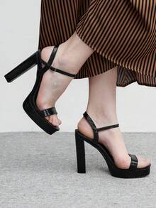 CUCCOO BIZCHIC 女士时尚优雅防水厚底高跟凉鞋 - 黑色 - 查看 3