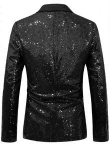 Manfinity AFTRDRK 男士时尚派对亮片斑驳翻领西装外套 - 黑色 - 查看 2