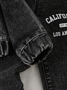 Young Girl Denim Set, Casual Personalized Fashion Denim Hooded Sweatshirt + Loose Pocket Cargo Pants With Belt, Cool Stylish 2 Pieces Outfit, Blue, Suitable For Daily, Casual, Holiday - Black - View 5