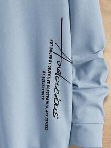 Manfinity NXTstreet 男士标语印花圆领针织休闲长袖T恤 - 藍色 - 查看 4