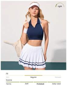 CourtClass 女士条纹露背运动文胸 - 藏蓝色 - 查看 5