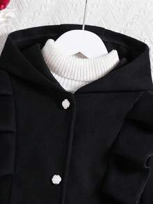 Girls' Red Ruffled Long Sleeve Casual Hooded Single-Breasted Overcoat