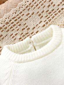 SHEIN 新生儿条纹圆领长袖连体衣一件，休闲简约设计 - 綠色 - 查看 3