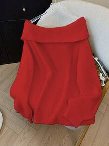 GlowEve CURVE 女士优雅宽松露肩大码毛衣，适合外出和婚礼宾客穿着，秋冬季 - 紅色 - 查看 2