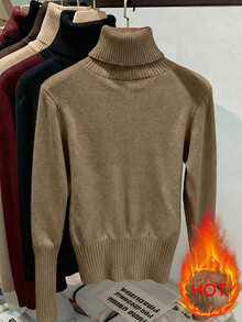 Franclia Fashionable All-Match High Neck Thick Seamless Fitted Long Sleeve Knit Sweater, Versatile For Autumn/Winter