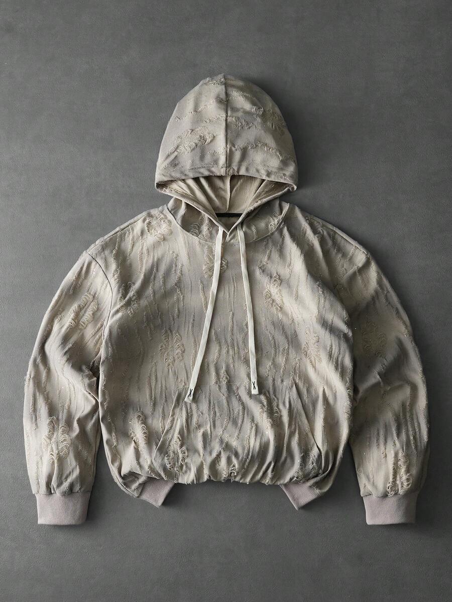 PAVTROS 男士哥特风做旧连帽卫衣，针织连帽衫，套头连帽衫，亮片提花面料，星空图案，独特，艺术感十足，街头风，男女皆宜，情侣款，说唱歌手风格，送给男友的礼物，闪亮星星图案连帽衫 - 駝色 - 查看 1