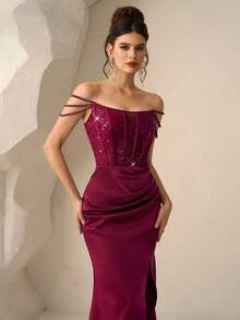 Coutiva Đầm dạ hội trang trọng (được trang trí cầu kỳ), thanh lịch - Màu Đỏ Sâu - Xem 5